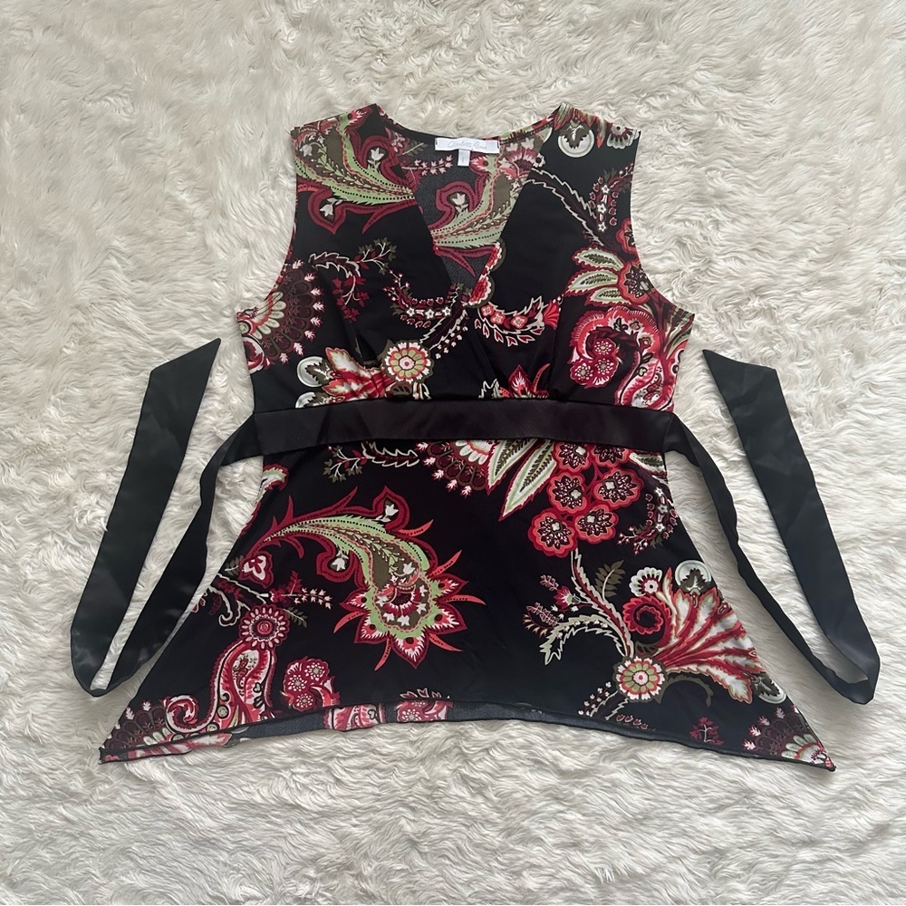 Charlotte Russe Top Sleeveless Surplice Neck Vintage Y2K Floral Paisley Sz L